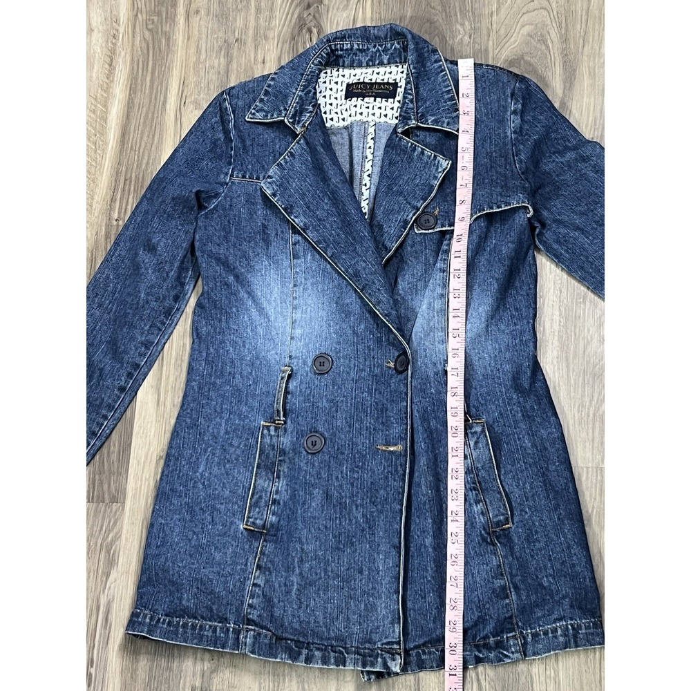 Vintage Juicy Couture Trench Coat Womens Large Denim Double Breasted Y2K - Picture 9 of 16
